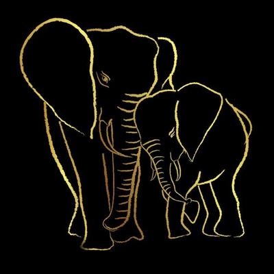 African elephants painting brush stroke ,vector design with golden border