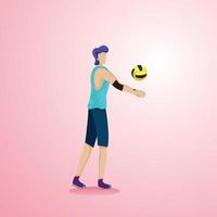 vector graphic illustration of a tall man doing a down pass in volleyball, suitable for a practical tool in a book that describes learning volleyball, as well as an element for design