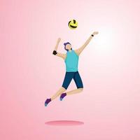 vector graphic illustration of a tall man doing a smash in volleyball, suitable for a practical tool in a book that describes learning volleyball, as well as an element for design