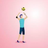 Ilustración vectorial gráfico de un hombre haciendo un pase de cabeza en voleibol, adecuado para una herramienta práctica en un libro que describe el aprendizaje del voleibol, o también como un elemento adicional para embellecer el diseño. vector