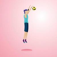 vector graphic illustration of a tall man doing a blocked smash in volleyball, suitable for a praga in a book that describes learning the sport of volleyball, as well as an element for design