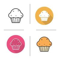 Cupcake icon. Flat design, linear and color styles. Confectionery product. Pastry. Muffin isolated vector illustrations