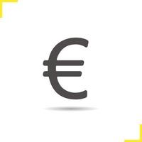 Euro sign icon. Drop shadow euro silhouette symbol. International currency. European union. Vector isolated illustration