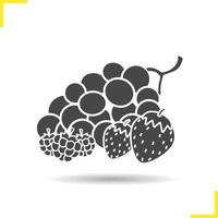 icono de bayas. símbolo de silueta de fruta de sombra. fresa, frambuesa y racimo de uvas. vector ilustración aislada