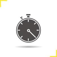 Stopwatch icon. Isolated stopwatch vector illustration. Drop shadow timer icon. Sport competitions time measurement tool. Stopwatch logo concept. Vector timer. Silhouette stopwatch symbol