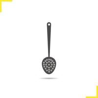 Skimmer icon. Drop shadow skimmer silhouette symbol. Kitchen utensil. Cooking instrument. Household kitchenware. Skimmer device logo concept. Vector skimmer isolated illustration