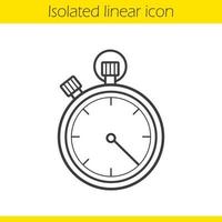 Stopwatch linear icon. Timer thin line illustration. Sport competitions time measurement tool contour symbol. Stopwatch logo concept. Vector isolated outline drawing