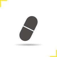 Pill icon. Drop shadow aspirin capsule silhouette symbol. Drugstore item. Medication. Vector isolated illustration