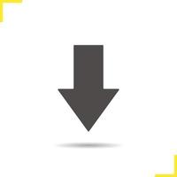 Download arrow icon. Drop shadow down silhouette symbol. Computer and smartphone digital interface symbol. Files uploading icon. Download arrow logo concept. Vector down symbol isolated illustration