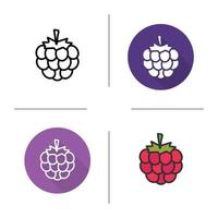 Raspberry icon. Flat design, linear and color styles. Blackberry isolated vector illustrations