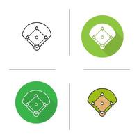 icono de campo de béisbol. diseño plano, estilos lineales y de color. ilustraciones de vectores aislados de césped de béisbol