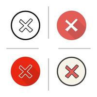 Cancel icon. Flat design, linear and color styles. Decline symbol. Delete isolated vector illustrations