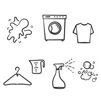hand drawn Simple Set of Laundry Related Vector Line Icons. with doodle drawing style isolated