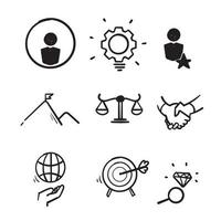 hand drawn doodle icon symbol for core values set isolated background vector