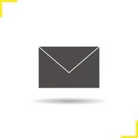 Email icon. Drop shadow letter silhouette symbol. Sms symbol. Vector isolated illustration