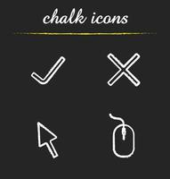Computer icons set. Accept and cancel symbols, computer mouse and cursor illustrations. Isolated vector chalkboard drawings