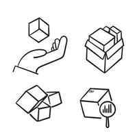 Conjunto simple dibujado a mano de símbolo de forma de caja abstracta para iconos de línea de vector relacionados con productos. estilo doodle