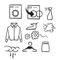 hand drawn Simple Set of Laundry Related Vector Line Icons. with doodle drawing style isolated