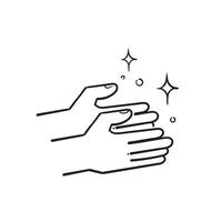 icono de manos limpias y brillantes dibujadas a mano, cuidado e higiene para las manos, símbolo de desinfectante aislado. vector