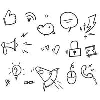 Vectores dibujados a mano del ejemplo del icono de las redes sociales del doodle aislados en el fondo