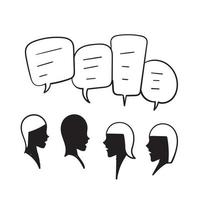 hand drawn group people discuss social network, news, social networks, chat, dialogue speech bubbles. doodle style vector