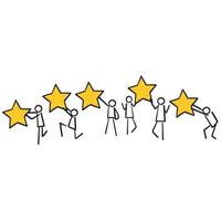 hand drawn User experience feedback icon , stick figure with stars symbol for Clients evaluating product, Consumer product review. doodle style vector