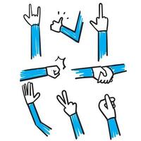 hand drawn Hand gestures line icons illustration in doodle style vector