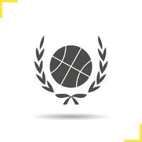 Basketball ball in laurel wraith icon. Drop shadow silhouette symbol. Basketball championship. Vector isolated illustration