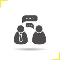 Job interview icon. Drop shadow speakers silhouette symbol. Business talk. Vector isolated illustration