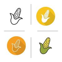 Corn icon. Flat design, linear and color styles. Maize isolated vector illustrations