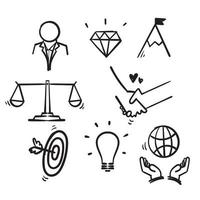 hand drawn doodle icon symbol for core values set isolated background vector