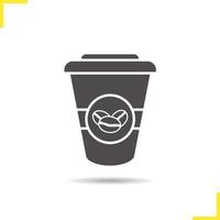 Takeaway coffee cup icon. Drop shadow silhouette symbol. Coffee to go vector isolated illustration