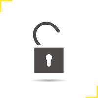 Open lock icon. Drop shadow silhouette symbol. Padlock. Vector isolated illustration