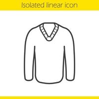 Pullover linear icon. Men's seasonal warm clothes thin line illustration. Sweater contour symbol. Vector isolated outline drawing