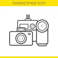 icono lineal de cámaras. Ilustración de línea fina de equipos multimedia ópticos. símbolo de contorno de cámaras. dibujo de contorno aislado vectorial vector