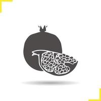 Pomegranate icon. Drop shadow silhouette symbol. Garnet fruit vector isolated illustration