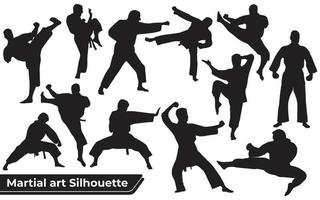 Collection of Martial art silhouettes in different poses vector