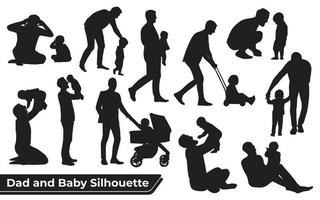 Collection of Father and son or dad and baby Silhouettes in different poses set vector