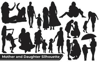 colección de siluetas de mamá e hija en diferentes poses vector