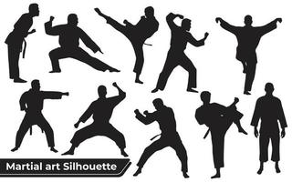 colección de siluetas de artes marciales en diferentes poses vector