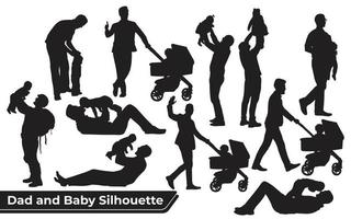 Collection of Father and son or dad and baby Silhouettes in different poses set vector