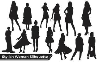 Collection of Stylish Woman silhouettes in different poses vector