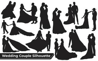 Collection of Wedding Couple silhouettes in different poses vector