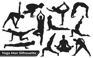 Collection of Yoga silhouettes in different poses vector