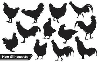 colección de siluetas de pollo o gallina en diferentes poses vector