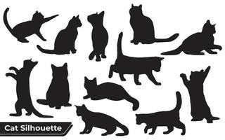 Colección de silueta de gatos en diferentes posiciones. vector