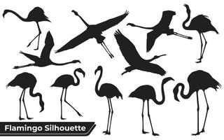 Colección de siluetas de pájaros flamencos en diferentes posiciones. vector