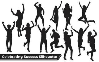 Collection of celebrating success Silhouette in different positions vector