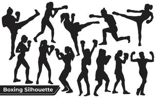 Collection of Boxing Woman Silhouette vector