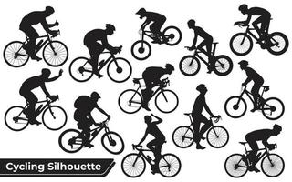 colección de siluetas de ciclismo en diferentes posiciones. vector